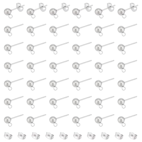 UNICRAFTALE 100 Stück 304 Ohrstecker Aus Edelstahl Mit Schlaufen Kugel Ohrstecker Mit 316 Stiften Aus Chirurgischem Edelstahl Und Ohrmuttern Stift 0.8 mm Für Die Herstellung von DIY Ohrringen von UNICRAFTALE