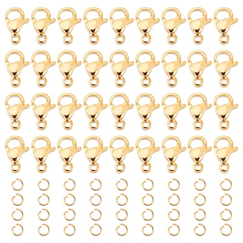 UNICRAFTALE 100Stk Goldene Karabinerverschlüsse Mit 200Stk Biegeringen 304 Edelstahl Schmuck Verschlüsse Kettenverschlüsse Schmuckherstellungs Set Schmuckzubehör Für Die DIY Schmuckherstellung von UNICRAFTALE