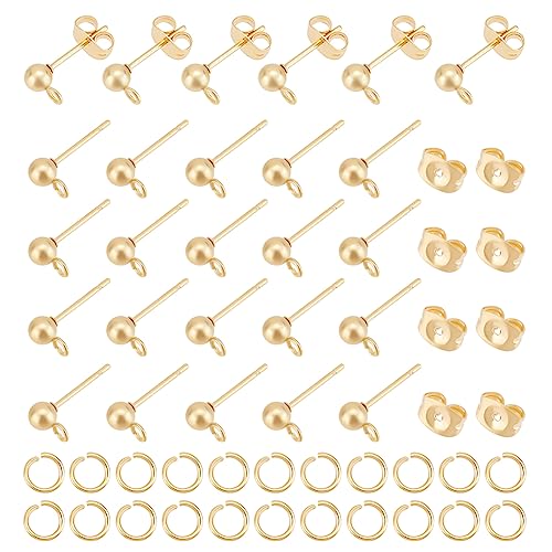 UNICRAFTALE 100Stk Kugel Ohrstecker Goldene DIY Kugel Ohrring Zubehör Mit Ohrring Verschlüsse Offenen Biegeringen Hypoallergen 304 Edelstahl Ohrstecker Für DIY Ohrring Schmuckherstellung von UNICRAFTALE