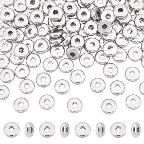 UNICRAFTALE 100Stk. 6mm Runde Distanzstücke Perlen Edelstahlperlenabstandshalter 2mm Loch Metallperlen Flache Runde Lose Perlenabstandshalter Schmuckstücke Für Halskette Armband Ohrringherstellung DIY von UNICRAFTALE