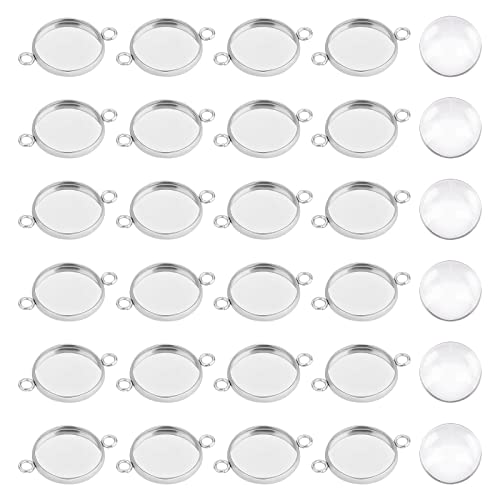 UNICRAFTALE 100pcs Edelstahl Cabochon Rohlinge Anhänger Cabochon Verbindungs Anhänger 14mm Lünette Anhänger Flach Rund Cabochon Anhänger Mit Glascabochons Für Armbänder Halsketten Schmuckherstellung von UNICRAFTALE