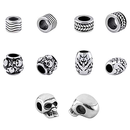 UNICRAFTALE 10pcs 5 Styles Europäische Perlen Edelstahl Lose Perlen 4-6mm Große Lochperle Antike Silber Wolf Cloumn Schädel Barrel Perle Für Die Schmuckherstellung von UNICRAFTALE