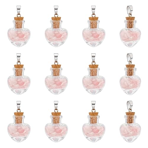 UNICRAFTALE 12 STK Herz Glasflaschen Anhänger Mini Wunschflaschen Anhänger 31 mm Herz Glas Wunschflasche Mit Rosenquarz Charms Für DIY Halskette Schlüsselanhänger Schmuckherstellung von UNICRAFTALE