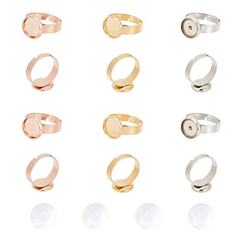 UNICRAFTALE 12 Sätze 3 Farben 10mm Größe 7 Verstellbare Fingerringe Rohlinge Edelstahl Fingerringe Lünette Mit Transparenten Cabochons Flache Runde Ringrohlinge Für Fingerring Schmuckherstellung von UNICRAFTALE