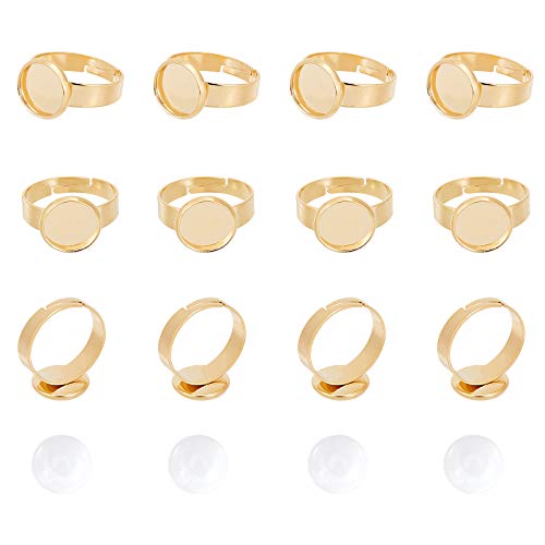 UNICRAFTALE 12 Sets 10mm Tray Golden Verstellbare Fingerring Rohlinge 304 Edelstahl Cabochon Fingerring Lünette Mit Transparente Cabochon Flache Runde Fingerringe Für Fingerring Schmuckherstellung von UNICRAFTALE