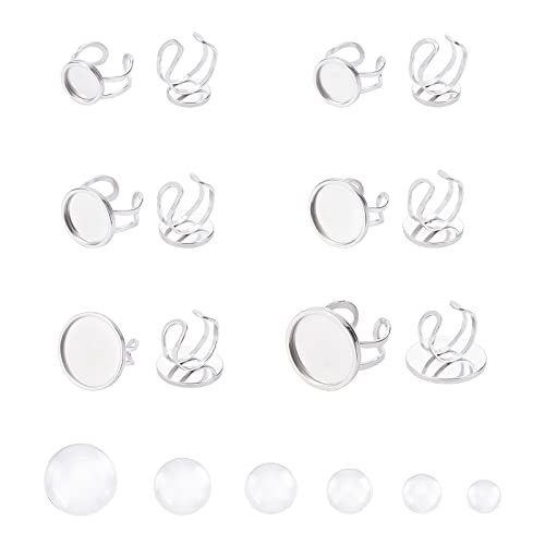 UNICRAFTALE 12 Sets 6 Größen Einstellbare Ringherstellung Flache Runde Cabochon Ringe Einstellungen Fingerring Basis Mit Transparentem Glas Cabochon Für Frauen Männer Ring Schmuckherstellung von UNICRAFTALE