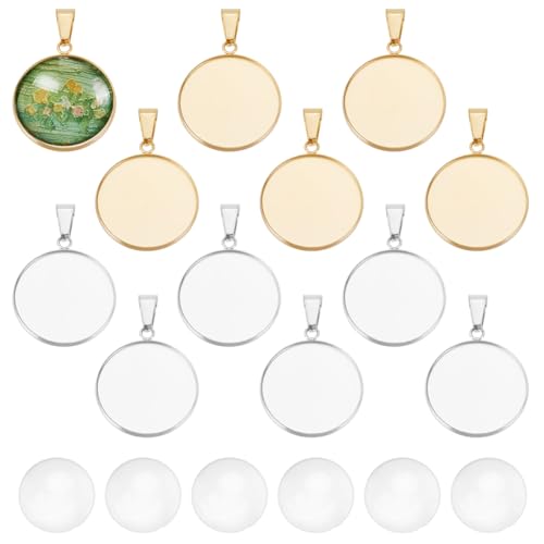 UNICRAFTALE 12 Sets DIY Blanko Kuppel Flach Rund Anhänger 304 Edelstahl Rohling Anhänger Cabochon Anhänger Tabletts Mit Glas Cabochons Für Die Halsketten Schmuckherstellung von UNICRAFTALE