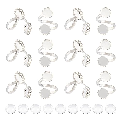 UNICRAFTALE 12 Sets DIY Manschettenringe Herstellung 21 mm Manschettenring Lünetten Tablett Doppelter Messing Fingerring Cabochon Mit Glascabochons Für Manschetten Ring Herstellung von UNICRAFTALE