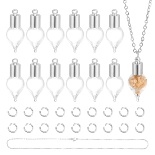 UNICRAFTALE 12 Sets Glasfläschchen-Anhänger, Herz-Halsketten-Anhänger mit Schraubverschluss, Fläschchen, Halsketten-Set mit 50 offenen Biegeringen, Glasflaschen-Anhänger für Haustiere, von UNICRAFTALE