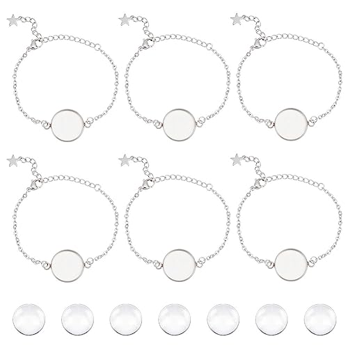 UNICRAFTALE 12 Sets Verstellbares Cabochon Armband Herstellungsset 16 mm Tablett Armband Lünette 304 Edelstahl Armbandrohlinge Mit Stern Verlängerungskette Glas Cabochons Für Die Armbandherstellung von UNICRAFTALE