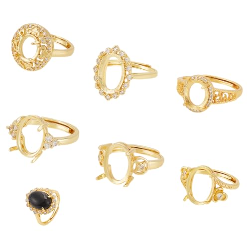 UNICRAFTALE 12 Stück 6 Stile 4 Krappenfassungen Ringe Zirkonia Verstellbare Ringkomponenten Goldene Krappenringrohlinge Edelstein Ringbasen Blanker Fingerring Für Die Herstellung von Kristallschmuck von UNICRAFTALE