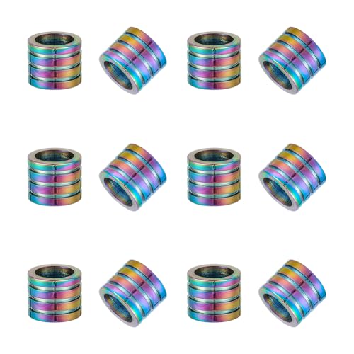 UNICRAFTALE 12 Stück Paracord Perle Regenbogenfarben 10mm Säulen Abstandshalter Perlen Metall Lanyard Perlen Edelstahl Rillenröhrenperlen Großem Loch Perlen Für DIY Armbändern Und Halsketten von UNICRAFTALE