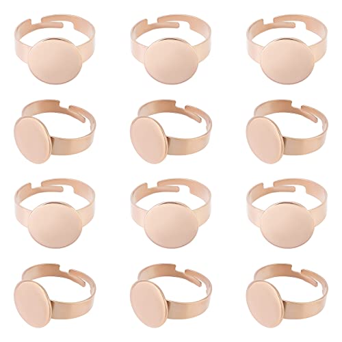 UNICRAFTALE 12 Stück Verstellbar 304 Edelstahl Fingerringe Rohlinge Roségold Pad Ring Basis Flache Runde Fingerringe Innendurchmesser 17mm DIY Fingerringe Zubehör Für Schmuckherstellung Tablett, 12 mm von UNICRAFTALE