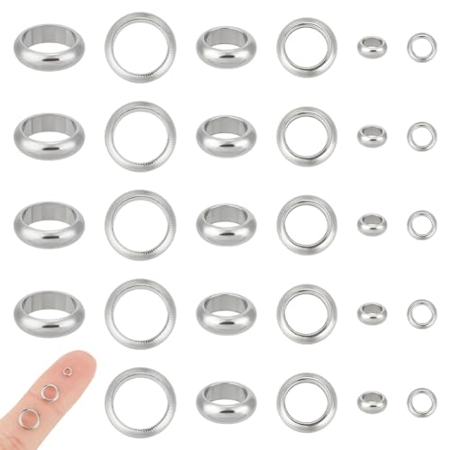 UNICRAFTALE 120 Stück 3~7 mm Rondelle Abstandsperlen Edelstahlperlen 2~5 mm Loch Abstandsperlen Armband Metallperlen Großes Loch Armbandperlen Für DIY Armbänder Halsketten Schmuckherstellung Basteln von UNICRAFTALE