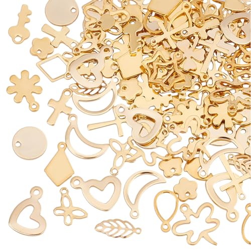 UNICRAFTALE 120Stk 20 Styles Edelstahl Charms Set Kreuz Charms Herz Anhänger Golden Mond Stern Charms Libelle Schmetterling Anhänger Blatt Blume Charms Schmuck Anhänger Für Schmuck DIY von UNICRAFTALE