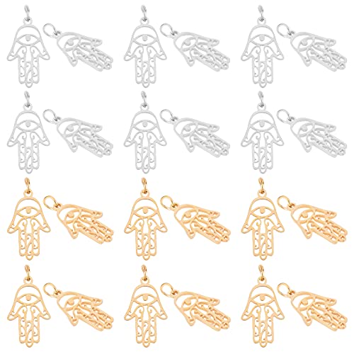 UNICRAFTALE 12pcs 2 Farben Edelstahl Charms, Hamsa Hand/Hand von Hand/Hand von Miriam Mit Augenanhänger Metallanhänger Für Halskette Ohrringe Und Anhänger DIY Basteln Earrings von UNICRAFTALE