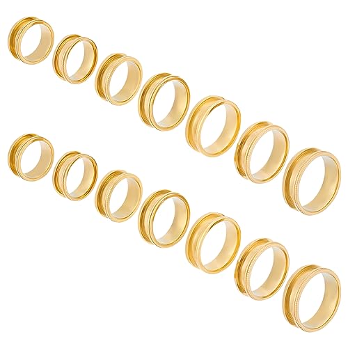 UNICRAFTALE 14 Stück Goldener Titanstahl Ring 7 Größen Runder Gerillter Fingerring Rohling für Inlay Harz Ring Handgefertigter Schmuck Geschenk von UNICRAFTALE
