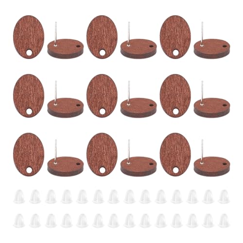 UNICRAFTALE 15 Paar Ovale Holz Ohrstecker Vintage Stil Kokosnussbraunes Holz DIY Ohrstecker Zubehör Flache Ohrringe Mit 60 Stück Kunststoff Ohrmuttern Für Die Herstellung von Ohrringen Und Schmuck von UNICRAFTALE