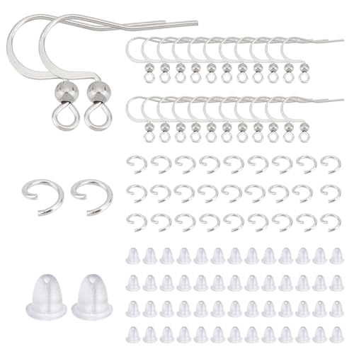 UNICRAFTALE 500 Stk Ohrring Haken Ohrringe Selber Machen Set Hypoallergene DIY Ohrring Haken Mit 3.5mm Biegeringen und Ohrring Verschlüsse Metall Ohrringhaken Schmuck Basteln Zubehör Für DIY Ohrring von UNICRAFTALE