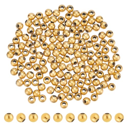 UNICRAFTALE 150 Stück 18K Vergoldete 5mm Hohle Runde Perlen Abstandsperlen Edelstahlperlen Goldene Lose Runde Flache Runde Perle Metall Quetschperle Für DIY Armbänder Schmuckherstellung Basteln 2mm von UNICRAFTALE