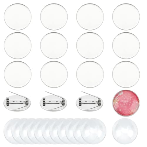 UNICRAFTALE 16 Sets 30 mm blanko kuppelförmige Brosche zum Herstellen von Broschen aus 304 Edelstahl, flache runde Brosche mit Glas-Cabochons für Abzeichen, Corsage, DIY-Schmuckherstellung von UNICRAFTALE