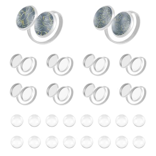 UNICRAFTALE 16 Stück Fingerring Rohling 17mm Verstellbar Offener Manschettenring Beschläge Cabochon Basis Edelstahl Flache Runde Pad Ring Basis Lünettenschale 12mm Zur Schmuckherstellung von UNICRAFTALE