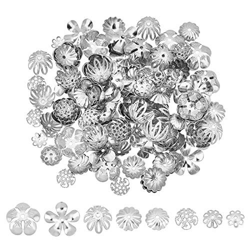 UNICRAFTALE 160 Stück 8 Stil Blumenperlenkappen 7~15 mm 304/316 Edelstahl Abstandshalter Perlenkappen Metallperlen Endkappen Abstandshalter Blumenkappen Für Armband Halsketten Schmuckherstellung von UNICRAFTALE