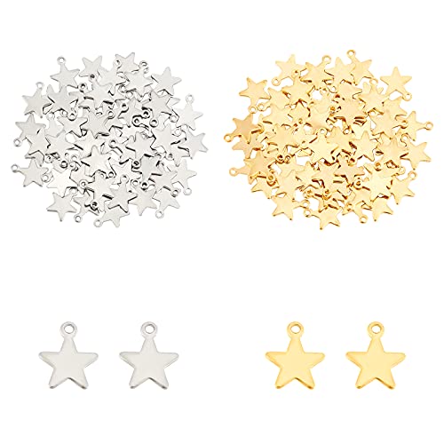 UNICRAFTALE 160Stk 2 Farben Stern Charms Edelstahl Stern Anhänger Golden Edelstahl Farbe Weihnachten Stern Charms Für DIY Damen Weihnachten Armbänder Halsketten Schmuckherstellung, Loch 1 mm von UNICRAFTALE