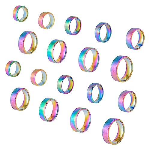 UNICRAFTALE 18 Stück 9 Größen Regenbogen Titanstahl Breitband Fingerring Laserbeschriftung Blanko Fingerring Rohlinge Beschriftung Klassische Eheringe Für Die Schmuckherstellung von UNICRAFTALE