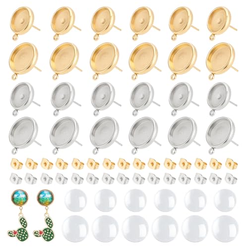 UNICRAFTALE 2 Farben 2 Größen Cabochon Ohrstecker Rohlinge Gold Ohrringe Selber Machen Set Flache Runde Tablett Ohrringe Ohrstecker zum Basteln Edelstahl Für DIY Ohrstecker Rohlinge Herstellung von UNICRAFTALE