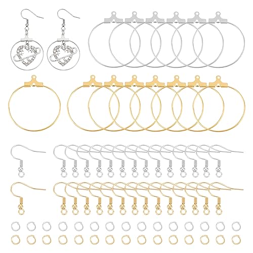 UNICRAFTALE 2 Farben DIY Ohrring Herstellungs Set 24 Stk Creolen 40 Stk Ohrringhaken Edelstahl Hypoallergener Anhänger Ohrringe Zubehör Mit 40 Biegeringen Für Die Schmuckherstellung von UNICRAFTALE