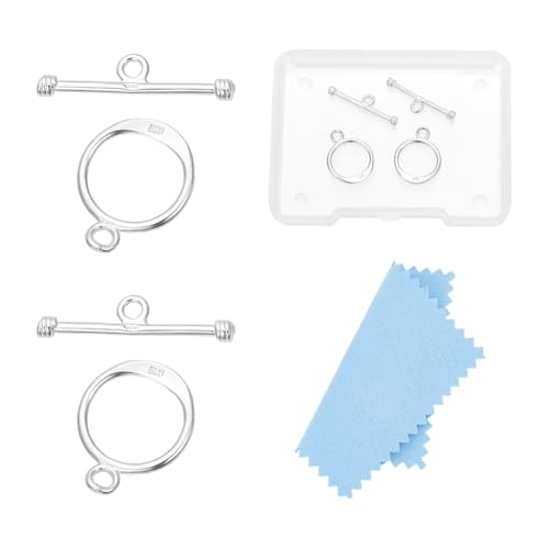 UNICRAFTALE 2 Set 925 Sterlingsilber Knebelverschlüssen Strukturierter Ring TQ Endverschlüsse Metall T Stabverschluss Knebelverschlüsse Ringverbinder Für Armband Halskette Anhänger Loch 2mm von UNICRAFTALE