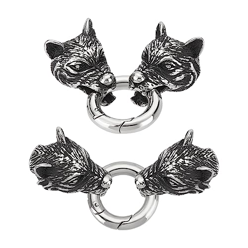 UNICRAFTALE 2 Sets 316 Edelstahl Wolfskopf Endkappen mit Federtorringen Lederarmband Herstellung Kordelenden O-Ringe Antik Silber Armband Verschlüsse Verbindet für Schmuckherstellung von UNICRAFTALE