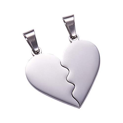 UNICRAFTALE 2 Stück/Set Edelstahl Split Herz Anhänger Herz Liebhaber Anhänger 4x7mm Großes Loch Heart Charms Halsketten Anhänger Für Love Necklace Valentinstag Jewelry Making Crafting von UNICRAFTALE