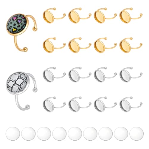 UNICRAFTALE 20 Set 2 Farben Blanke Fingerringe Cabochon Kuppelring Edelstahl Flache Pad Ringkomponenten Cabochon Tablett 12mm Offene Manschetten Lünettentablett Flaches Ringtablett Für Die Herstellung von UNICRAFTALE