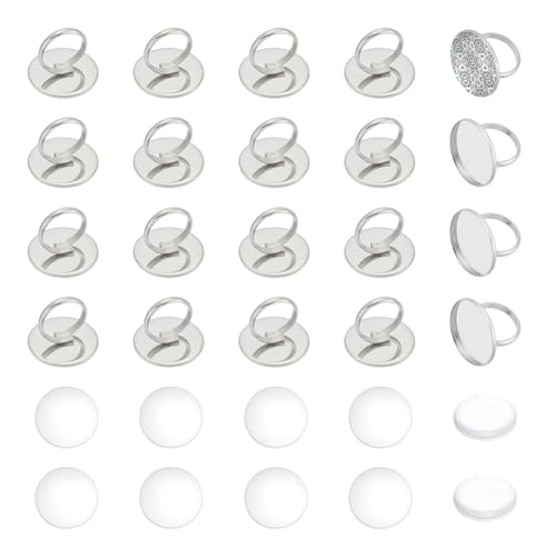 UNICRAFTALE 20 Set Ringrohlinge DIY Rohlinge Kuppel 304 Edelstahl Fingerring Herstellungsset 25mm Rohling Runde Basis Ring Lünettentablett Cabochon Einstellung Für Die Herstellung von Ringschmuck von UNICRAFTALE