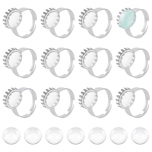 UNICRAFTALE 20 Sets 19 mm Fingerring Rohlinge Ringlünetten Rohlinge Edelstahl Verstellbare Leere Cabochon Ringeinstellungen Ringe Basis Kit Cabochon Basis Ringbasis Zubehör Für Die Ringherstellung von UNICRAFTALE