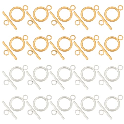 UNICRAFTALE 20 Sets 304 Edelstahl Kippverschlüsse Farbbalken Und Ringverschlüsse Gold Und Edelstahl OT Endverschlüsse Für Die Herstellung von Schmuckkomponenten Für Armbandketten von UNICRAFTALE