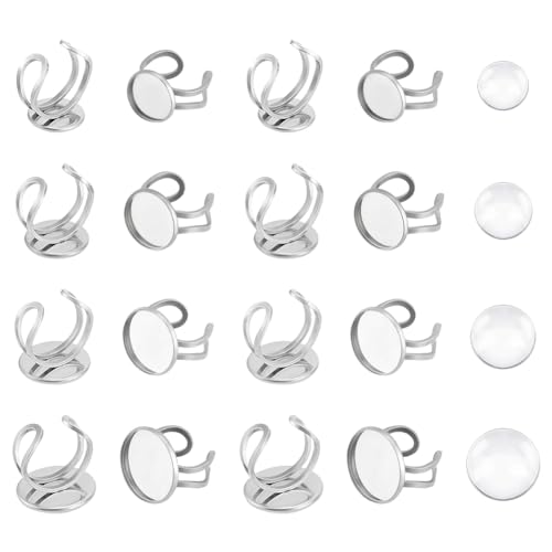 UNICRAFTALE 20 Sets 4 Größen Runde Cabochon Ringe Blank Ringe Edelstahl Ring DIY Set Basisring Offene Manschetten Fingerringe Mit Glas Cabochons Basis Lünette Ringe Für Ringe Schmuckherstellung von UNICRAFTALE