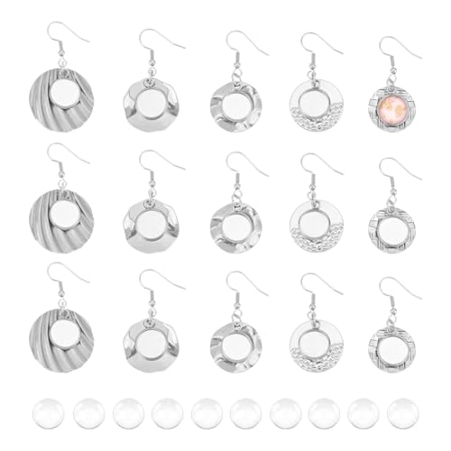 UNICRAFTALE 20 Sets 5 Stil Flache Runde Ohrring Lünetten Edelstahl Leere Glaskuppel Baumelnde Ohrringe Cabochon Ohrhaken Lünetten Mit Glas Cabochon Für Schmuckherstellung von UNICRAFTALE