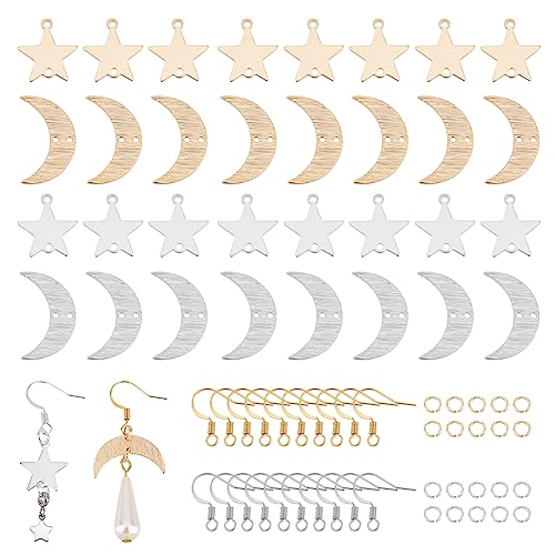 UNICRAFTALE 20 Sets DIY Ohrring Herstellung Sets 2 Farben Mond Stern Messing Verbindungs Anhänger Mit Ohrringhaken Biegeringe Stern Mond Ohrring Anhänger Für Weihnachten Ohrringe Schmuckherstellung von UNICRAFTALE