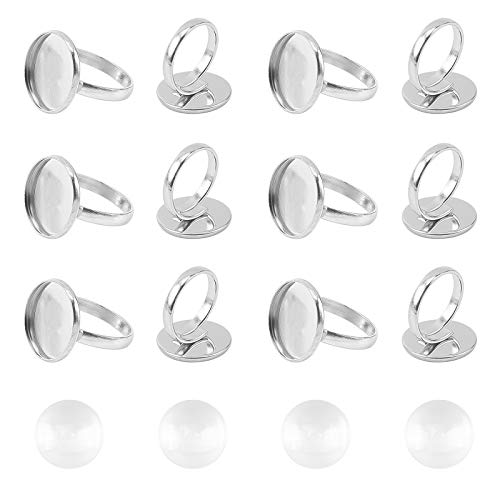 UNICRAFTALE 20 Sets Größe 7 Verstellbare Fingerring Rohlinge Flache Runde Cabochon Ringe Fingerring Lünette Mit Transparentem Glas Cabochon Fingerringbasis Für Fingerring Schmuckherstellung von UNICRAFTALE