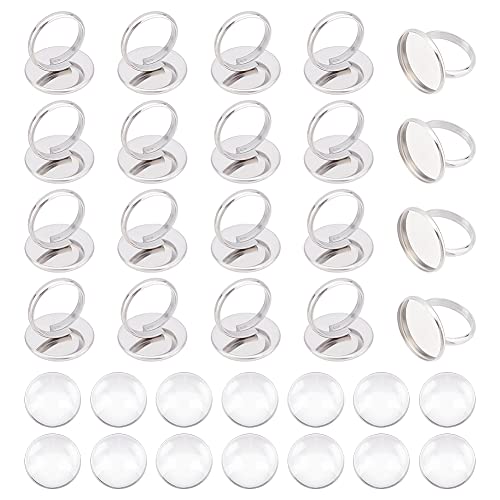 UNICRAFTALE 20 Sets Verstellbare Fingerringherstellung Einstellungen Für Flache Runde Cabochonringe Fingerringbasis Mit Transparentem Glas-Cabochon (20 mm) Für Frauen, Männer, Ringherstellung von UNICRAFTALE