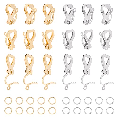 UNICRAFTALE 20 Stk 2 Farbe Clip Ohrringe Edelstahl Ohrclips Nicht Durchbohrt Ohrringe Selber Machen DIY Ohrring Zubehör Clip-On Ohrring Konverter Mit 40 Stk offenen Springringen Für DIY Ohrringe von UNICRAFTALE