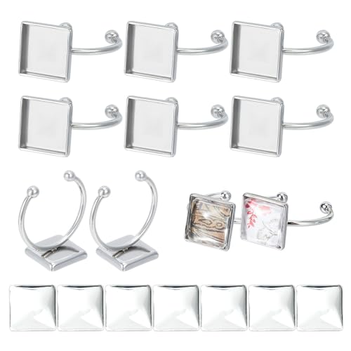 UNICRAFTALE 20 Stk Rohlinge Quadrat Manschettenring Verstellbare Fingerringe Edelstahl Cabochon Rohling Offene Ring Mit Glascabochons DIY Fingerring Set Für DIY Ringe Schmuckherstellung von UNICRAFTALE