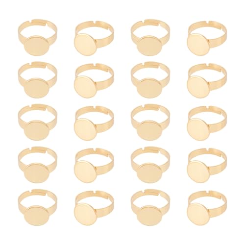 UNICRAFTALE 20 Stück 12 mm Fingerringe Rohlinge Verstellbare 304 Edelstahl Cabochon Flach Rund Pad Ringe Basis Golden DIY Fingerringe Zubehör Für Die Schmuckherstellung von UNICRAFTALE