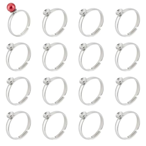 UNICRAFTALE 20 Stück 16.4 mm Verstellbarer Fingerring 304 Edelstahl Ringrohling Sets Metall Fingerringbasis Für 4 mm Strass Basisring Rohling Strass Tablett Ring Sets Für Ring Schmuck Herstellung von UNICRAFTALE