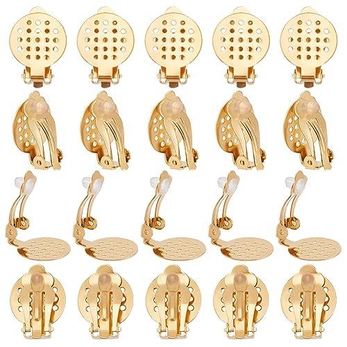 UNICRAFTALE 20 Stück 22 mm Lang 304 Edelstahl Ohrclips Fassungen Goldene Flache Runde Rückseite Ohrring Clips Hypoallergen Nicht Durchbohrte DIY Metall Ohrring Konverter Für Herstellung Ohrringe von UNICRAFTALE