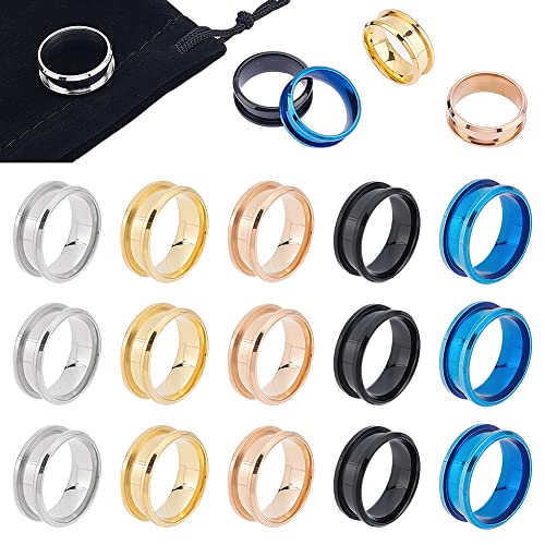 UNICRAFTALE 20 Stück 5 Farben Rohlinge Kernring Größe 6~7 Edelstahl Gerillter Fingerring Für Inlay Runde Leere Ringrohlinge Mit Samtbeuteln Für Die Schmuckherstellung von UNICRAFTALE