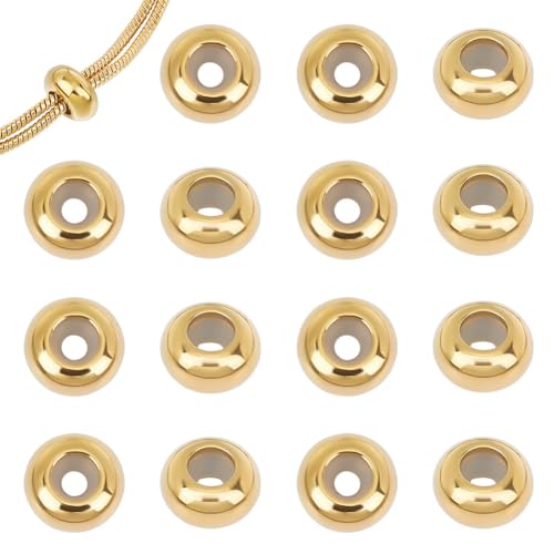 UNICRAFTALE 20 Stück 8 mm Edelstahl Abstandsperlen Mit Gummi Innen Goldene Schieberperlen Metallstopperperlen Runde Positionierungsschieberperlen Rondelle Perlen Für Schmuckzubehör 8 mm von UNICRAFTALE